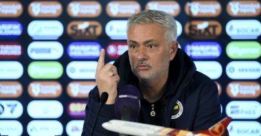 Fenerbahçe's coach Jose Mourinho speaks after the Turkish Süper Lig derby match against Galatasaray at the RAMS Park, Istanbul, Türkiye, Feb. 24, 2025. (AA Photo)