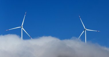 An aerial view of wind turbines in Bitlis province, southeastern Türkiye, Feb. 17, 2025. (AA Photo)