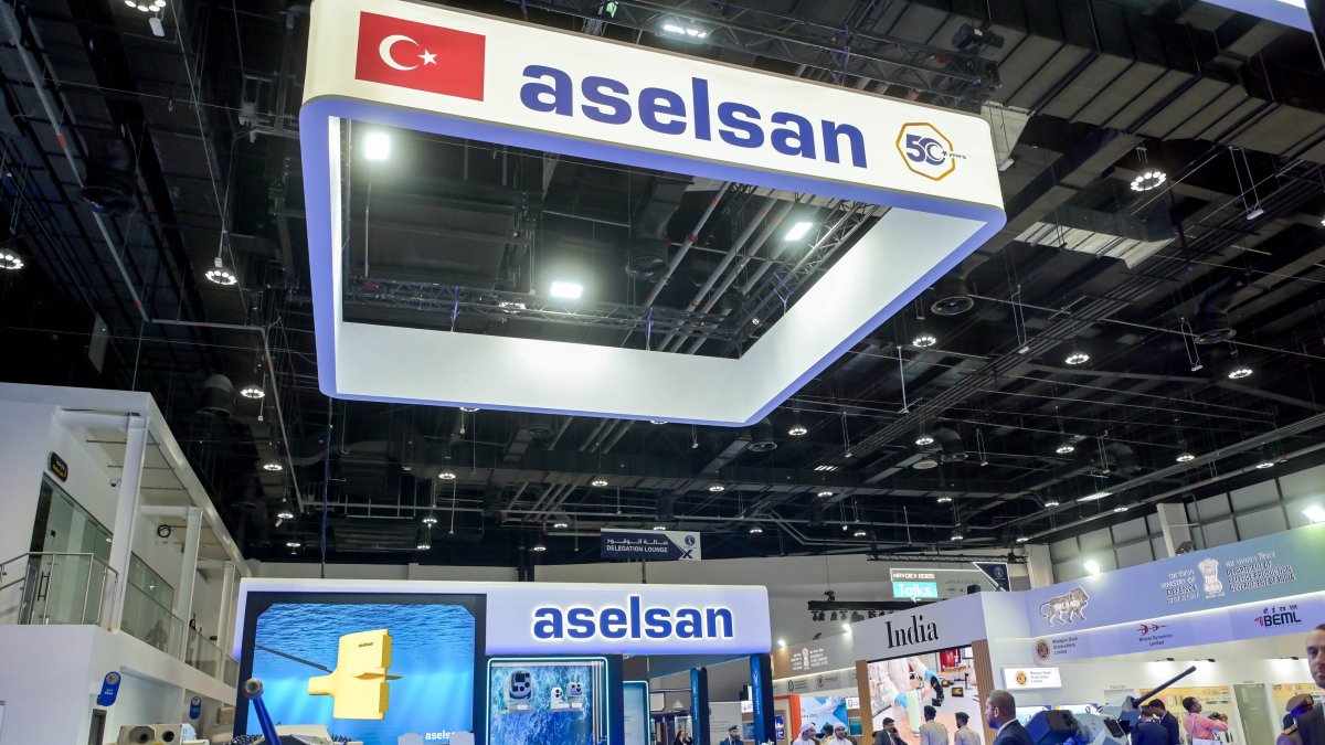 The booth of Turkish defense firm Aselsan during the IDEX and NAVDEX 2025 fair, Abu Dhabi, UAE, Feb. 17, 2025. (AA Photo)