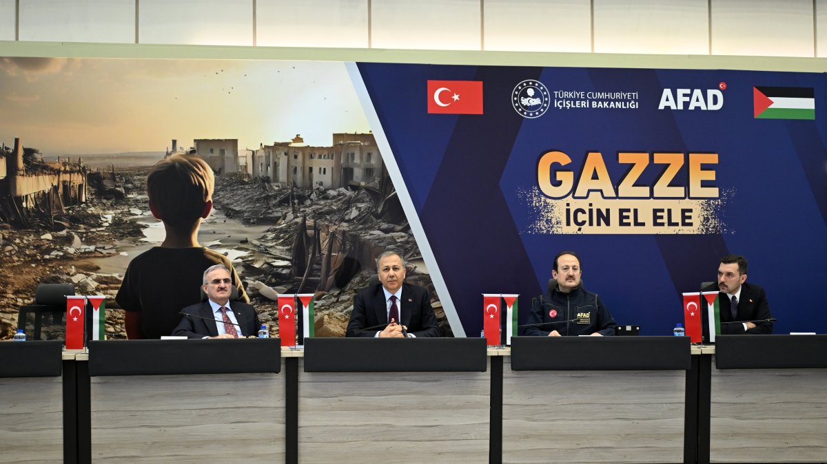 Interior Minister Ali Yerlikaya (2nd L) speaks at the news conference in the capital Ankara, Türkiye, Feb. 26, 2025. (AA Photo)