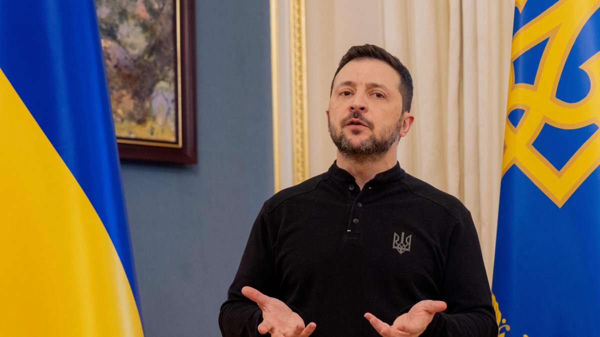 Ukraine's President Volodymyr Zelenskyy gives a news conference in Kyiv, Feb. 26, 2025. (AFP Photo)