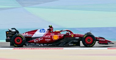 Ferrari&#039;s Lewis Hamilton drives on the first day of the Formula One preseason testing at the Bahrain International Circuit, Sakhir, Bahrain, Feb. 26, 2025. (AFP Photo)