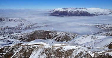 Wind turbines are seen in the mountainous Bitlis province, southeastern Türkiye, Dec. 31, 2025. (AA Photo)