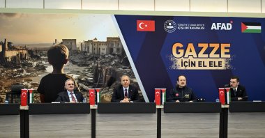 Interior Minister Ali Yerlikaya (2nd L) speaks at the news conference in the capital Ankara, Türkiye, Feb. 26, 2025. (AA Photo)