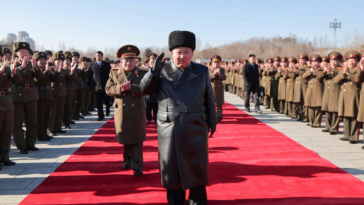 North Korean leader Kim Jong Un (C) visits Kim Il Sung University of Politics in Pyongyang, North Korea, Feb. 24, 2025. (AFP Photo)