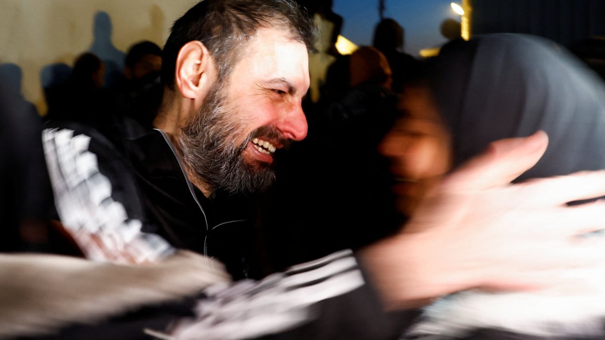 A freed Palestinian prisoner is greeted after being released from an Israeli jail, Khan Younis, southern Gaza Strip, Palestine, Feb. 27, 2025. (Reuters Photo)