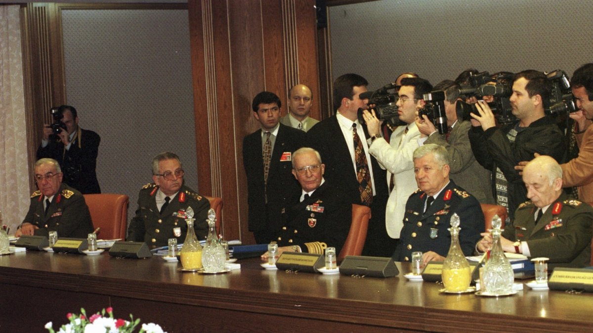 Generals attend the notorious National Security Council meeting, Ankara, Türkiye, Feb. 28, 1997. (AP Photo)