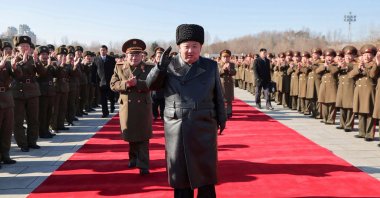North Korean leader Kim Jong Un (C) visits Kim Il Sung University of Politics in Pyongyang, North Korea, Feb. 24, 2025. (AFP Photo)