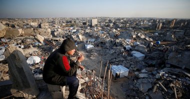 A Palestinian looks at the rubble of destroyed buildings in the Jabalia refugee camp, northern Gaza Strip, Palestine, Feb. 26, 2025. (Reuters Photo)