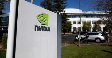 The Nvidia logo is displayed on a sign at the Nvidia headquarters, Santa Clara, California, U.S., Feb. 26, 2025. (AFP Photo)