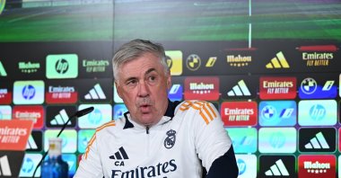 Real Madrid head coach Carlo Ancelotti attends a news conference after a training session of the team, Madrid, Spain, Feb. 25, 2025. (EPA Photo)