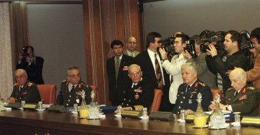 Generals attend the notorious National Security Council meeting, Ankara, Türkiye, Feb. 28, 1997. (AP Photo)