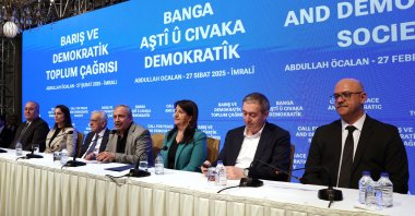 The Peoples’ Equality and Democracy Party (DEM Party) delegation attends a news conference, Istanbul, Türkiye, Feb. 27, 2025. (Reuters Photo)