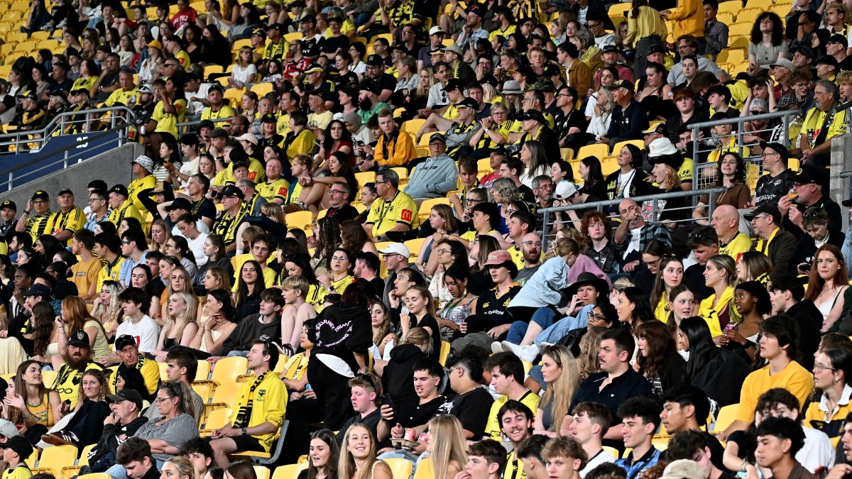 A general view during the A-League Men Round 21 match between Wellington Phoenix and Melbourne City at Sky Stadium, Wellington, New Zealand, Feb. 28, 2025. (AP Photo)