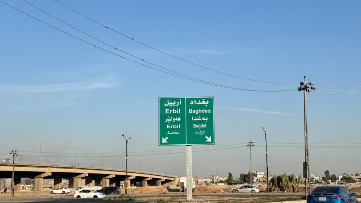Street signs displaying Arabic, Kurdish, English and Turkish, Salahaddin, Iraq, Feb. 27, 2025. (AA Photo)