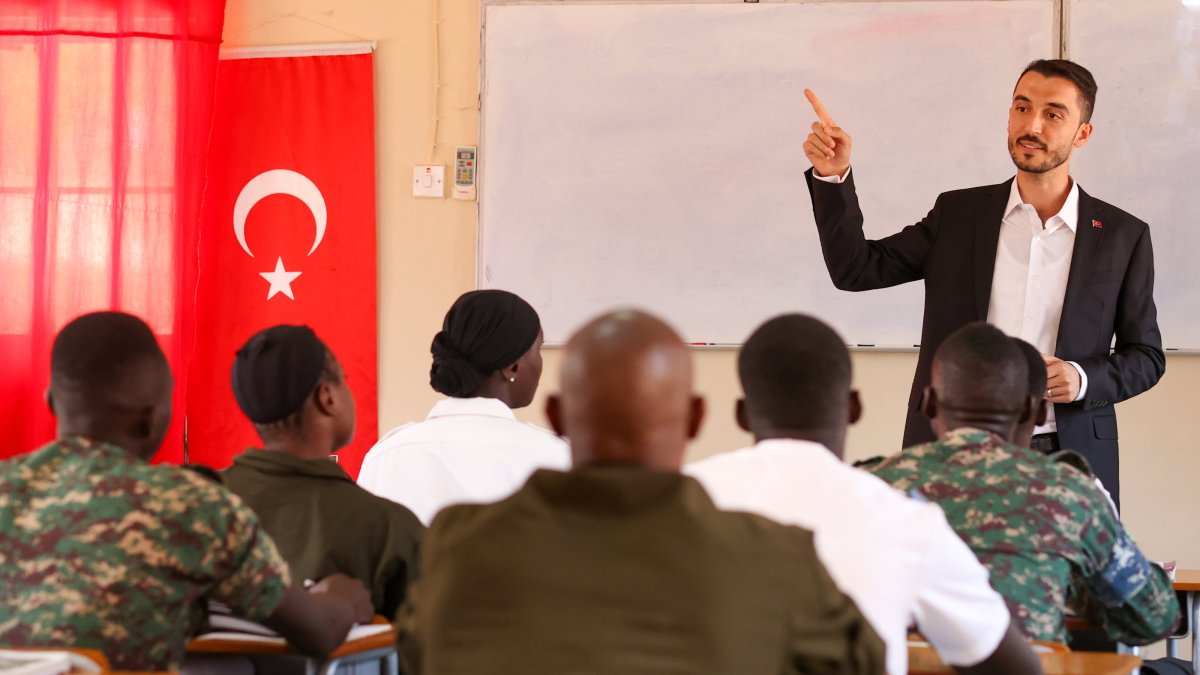 Gambian Armed Forces personnel learn Turkish at the Atatürk Classroom in the Gambia Armed Forces Training School, Fajara, Gambia, Feb. 13, 2025. (AA Photo) 
