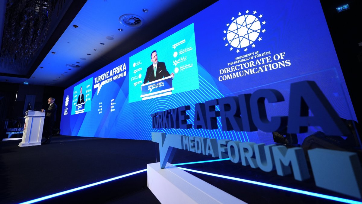 Presidential Communications Director Fahrettin Altun speaks at the Türkiye-Africa Media Forum in Istanbul, Feb. 28, 2025. (AA Photo)
