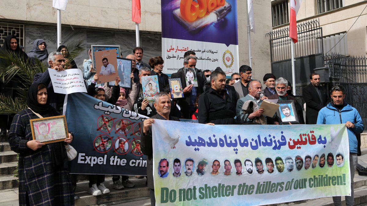Families of individuals abducted by the PKK terrorist group&#039;s Iranian offshoot PJAK protest in front of the German Embassy in Tehran, Feb. 24, 2025. (AA Photo)