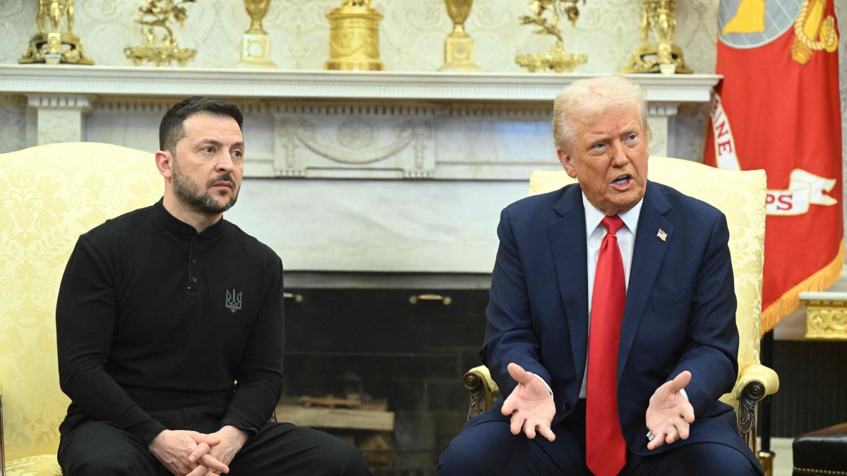 U.S. President Donald Trump and Ukraine&amp;amp;#039;s President Volodymyr Zelenskyy meet in the Oval Office of the White House in Washington, D.C., Feb. 28, 2025. (AFP Photo)