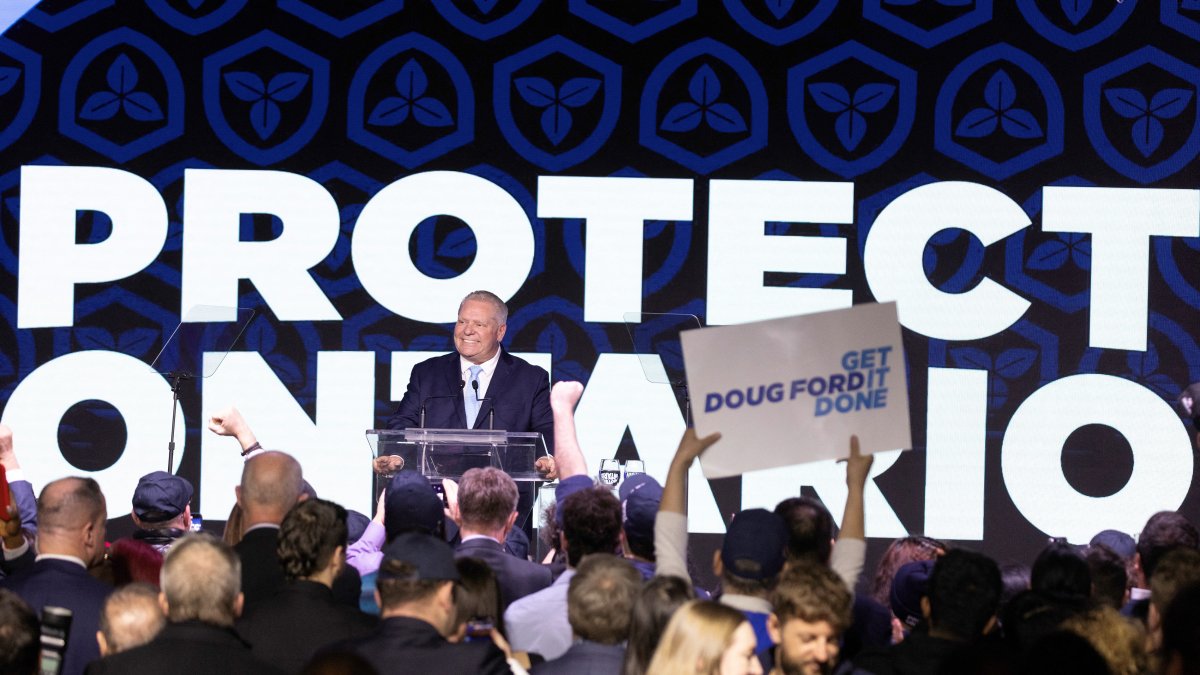 Ontario's Premier Doug Ford reacts at his Progressive Conservative election night party in Etobicoke, Ontario, Canada Feb. 27, 2025. (Reuters Photo)