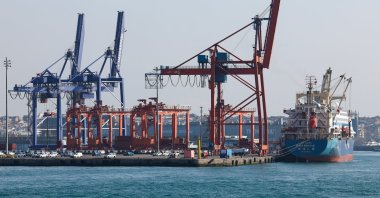 A cargo ship is moored at Haydarpaşa Port, Istanbul, Türkiye, Feb. 13, 2025. (Reuters Photo)