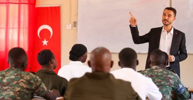 Gambian Armed Forces personnel learn Turkish at the Atatürk Classroom in the Gambia Armed Forces Training School, Fajara, Gambia, Feb. 13, 2025. (AA Photo) 