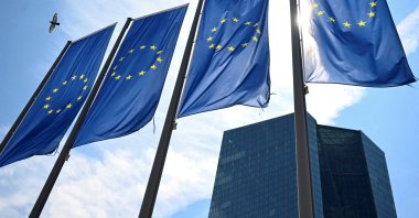 EU flags flutter in front of European Central Bank (ECB) headquarters, Frankfurt, Germany, July 18, 2024. (Reuters Photo)