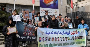 Families of individuals abducted by the PKK terrorist group's Iranian offshoot PJAK protest in front of the German Embassy in Tehran, Feb. 24, 2025. (AA Photo)