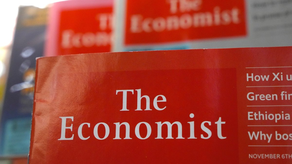 The Economist magazines are displayed at a bookstore, Hong Kong, Nov. 13, 2021. (AP Photo)