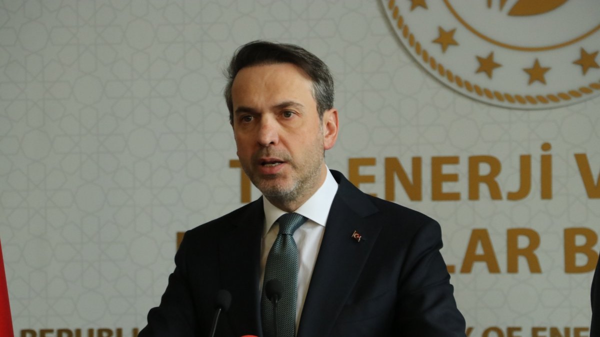 Energy and Natural Resources Minister Alparslan Bayraktar speaks at the ministry&#039;s headquarters, Ankara, Türkiye, Feb. 4, 2025. (DHA Photo)