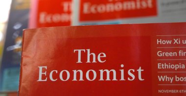 The Economist magazines are displayed at a bookstore, Hong Kong, Nov. 13, 2021. (AP Photo)