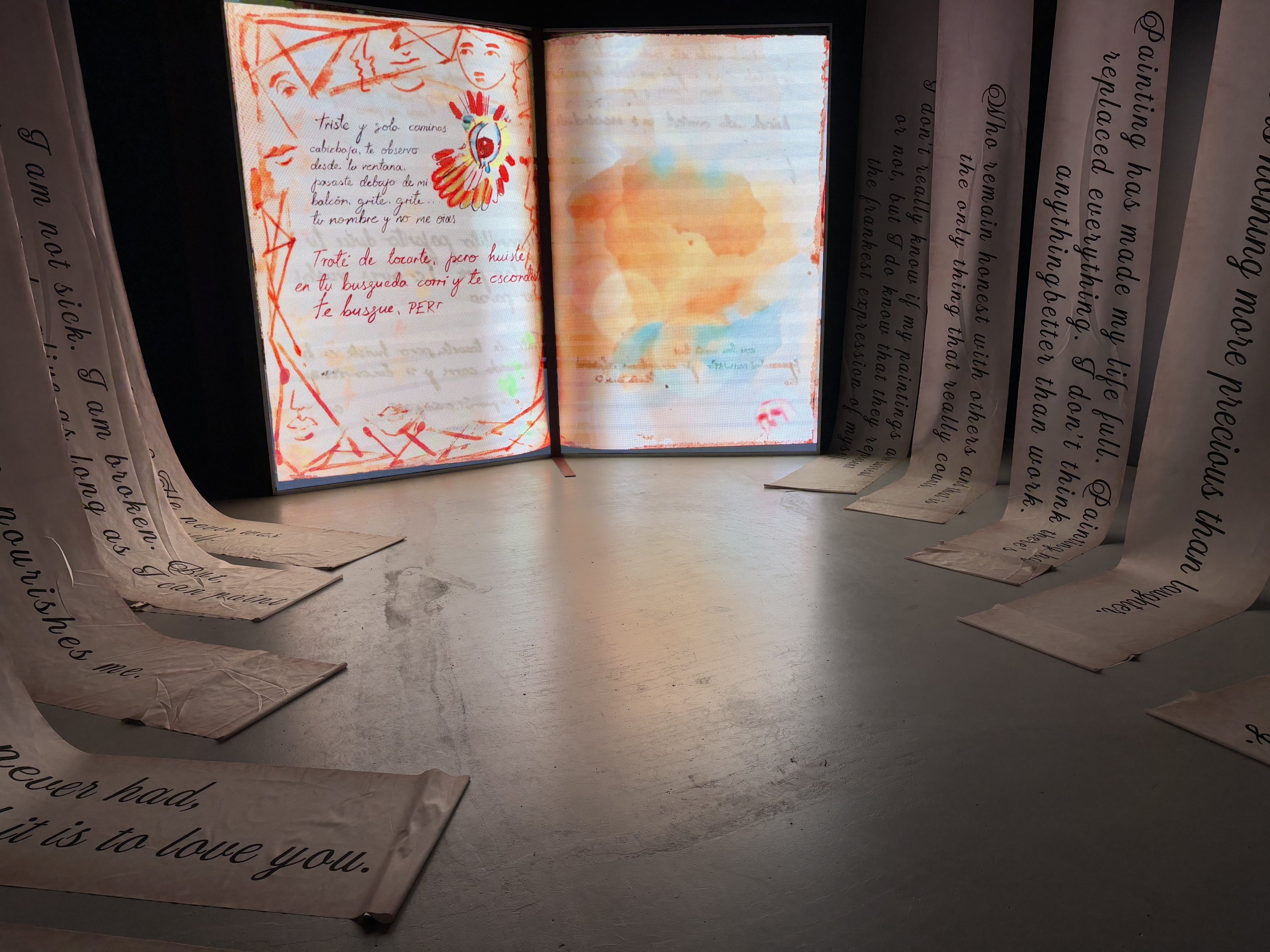 The pages from Frida Kahlo's diaries are displayed in the 