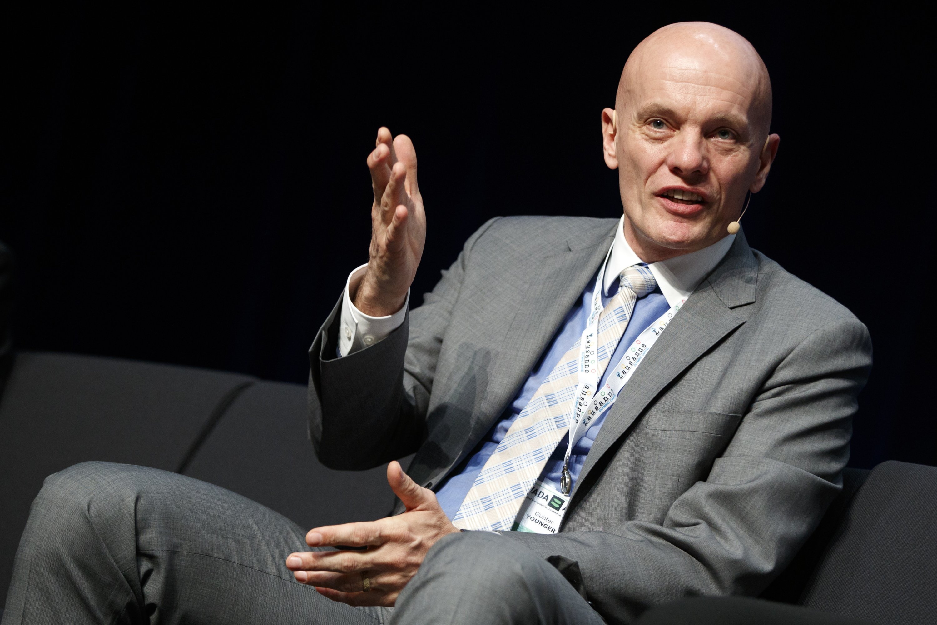 World Anti-Doping Agency WADA Director of Intelligence and Investigations Guenter Younger speaks during a round table event on the opening day of the 2017 WADA, annual symposium, at the Swiss Tech Convention Center, Lausanne, Switzerland, March 13, 2017. (AP Photo)