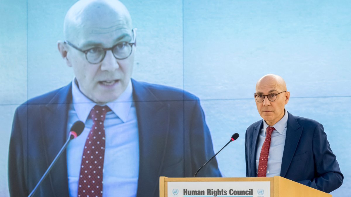 U.N. High Commissioner for Human Rights Volker Türk delivers a speech in Geneva, Switzerland, Feb. 24, 2025. (AFP Photo)