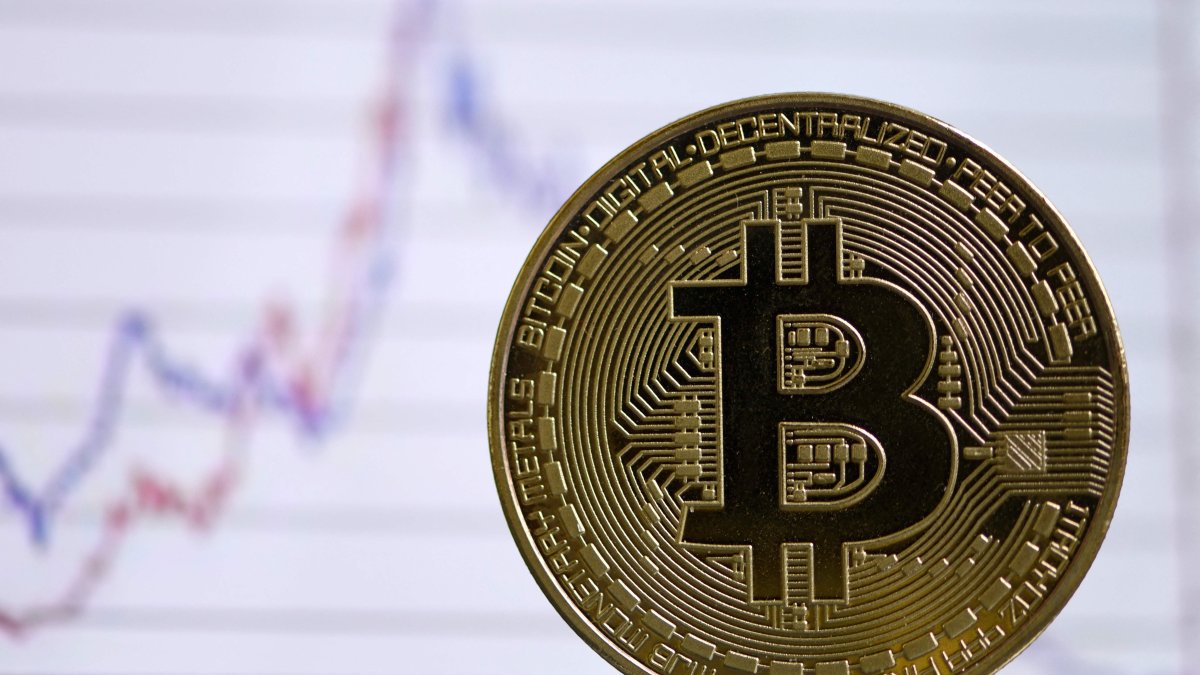 The photo shows a physical imitation of a bitcoin in Dortmund, western Germany, Jan. 27, 2020. (AFP Photo)