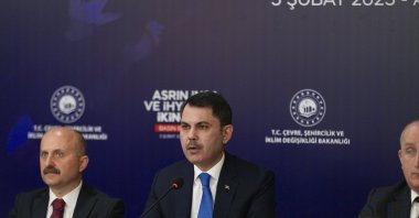 Environment, Urbanization and Climate Change Minister Murat Kurum attends the second-year reconstruction and revival press meeting, Adıyaman, Türkiye, Feb. 5, 2025. (AA Photo)