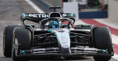 Mercedes&#039; George Russell drives during the third day of the Formula One pre-season testing at the Bahrain International Circuit, Sakhir, Bahrain, Feb. 28, 2025. (AFP Photo)