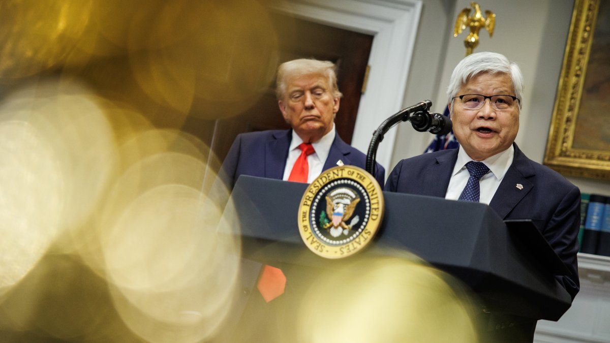 Taiwan Semiconductor Manufacturing Company (TSMC) CEO C. C. Wei speaks alongside U.S. President Donald Trump after he announced a $100 billion U.S. investment by TSMC, Washington, U.S., March 3, 2025. (EPA Photo)