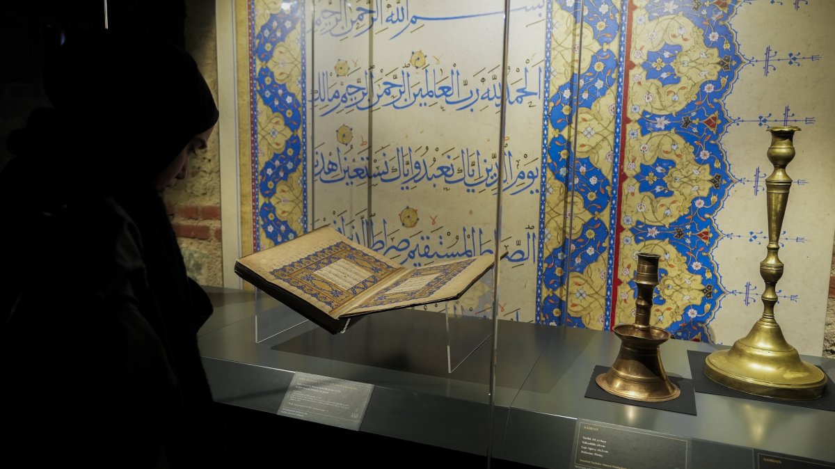 Mushafs showcased at the "Mushafs of the Sultans" exhibition at Rami Library, Istanbul, Türkiye, Feb. 28, 2025. (AA Photo)