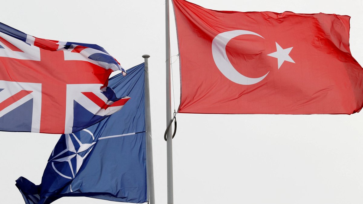 NATO, British and Turkish flags flutter at the Alliance headquarters in Brussels, Belgium, Feb. 28, 2020.  (Reuters Photo)
