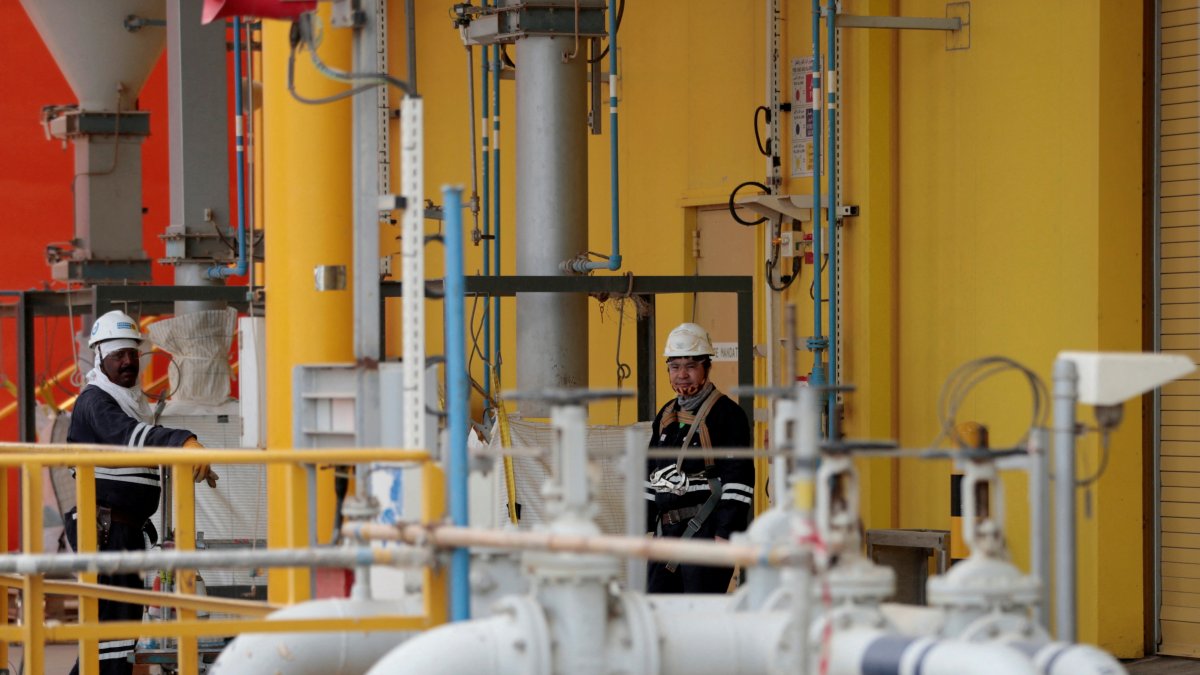 Workers are seen at the Borouge petrochemical facility at ADNOC&#039;s Ruwais Industrial Complex, Ruwais, United Arab Emirates (UAE), May 14, 2018. (Reuters Photo)