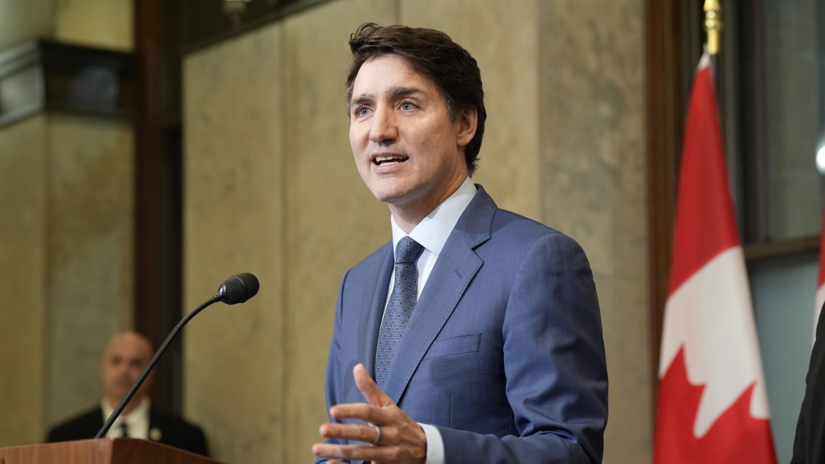 Prime Minister Justin Trudeau holds a news conference on imposed U.S. tariffs in Ottawa on Tuesday, March 4, 2025. (AP Photo)