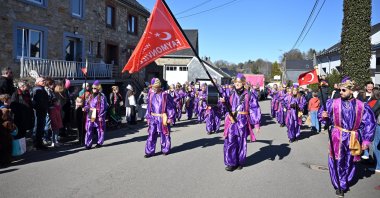 People celebrate the annual traditional carnival in  a village known as the “Turkish village," Faymonville, Belgium, March 3, 2025. (AA Photo)