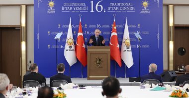 President Recep Tayyip Erdoğan speaks at the iftar dinner in the capital, Ankara, Türkiye, March 3, 2025. (AA Photo)