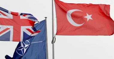 NATO, British and Turkish flags flutter at the Alliance headquarters in Brussels, Belgium, Feb. 28, 2020.  (Reuters Photo)