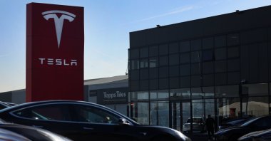 Vehicles at a Tesla Motors dealership in London, Britain, March 3, 2025. (EPA Photo)