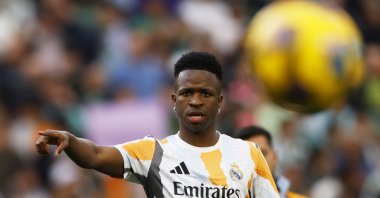 Real Madrid's Vinicius Junior during the warm-up before the match against Real Betis at the Estadio Benito Villamarin, Seville, Spain, March 1, 2025. (Reuters Photo)