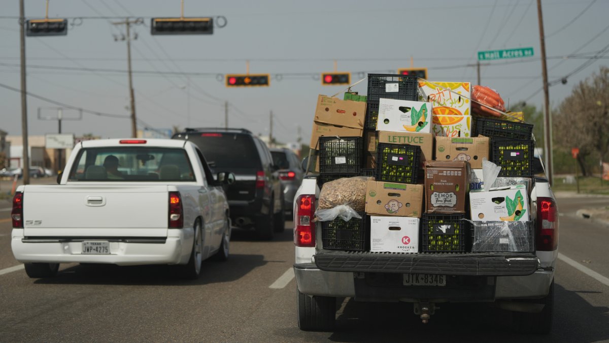 A truck loaded with produce from Mexico and Canada passes through Pharr, Texas, U.S., March 4, 2025. (AP Photo)