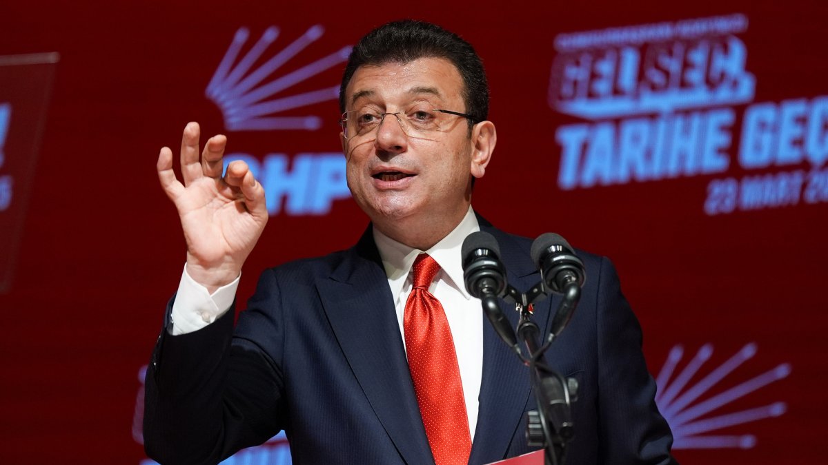 Istanbul Mayor Ekrem Imamoğlu speaks at an event in the capital, Ankara, Türkiye, Feb. 27, 2025. (AA Photo)