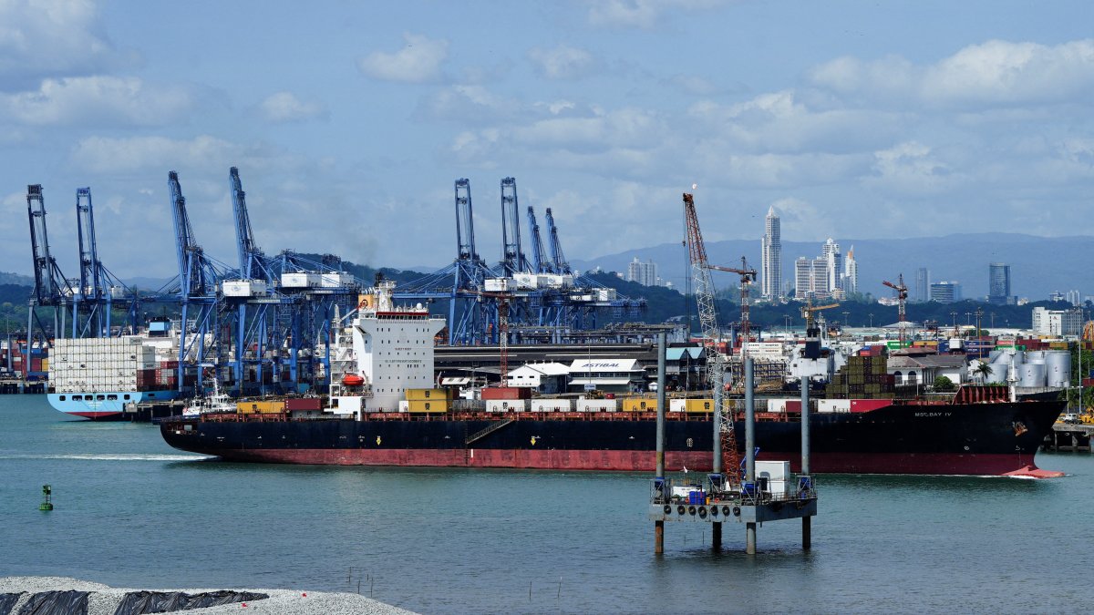 A ship sails near the Port of Balboa after Hong Kong&#039;s CK Hutchison Holdings Ltd. agreed to sell its interests in a key Panama Canal port operator to a BlackRock Inc.-backed consortium, amid pressure from U.S. President Donald Trump to curb China&#039;s influence in the region, Panama City, Panama, March 4, 2025. (Reuters Photo)